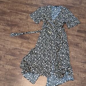 Petite V neck wrap handkerchief hem midi dress